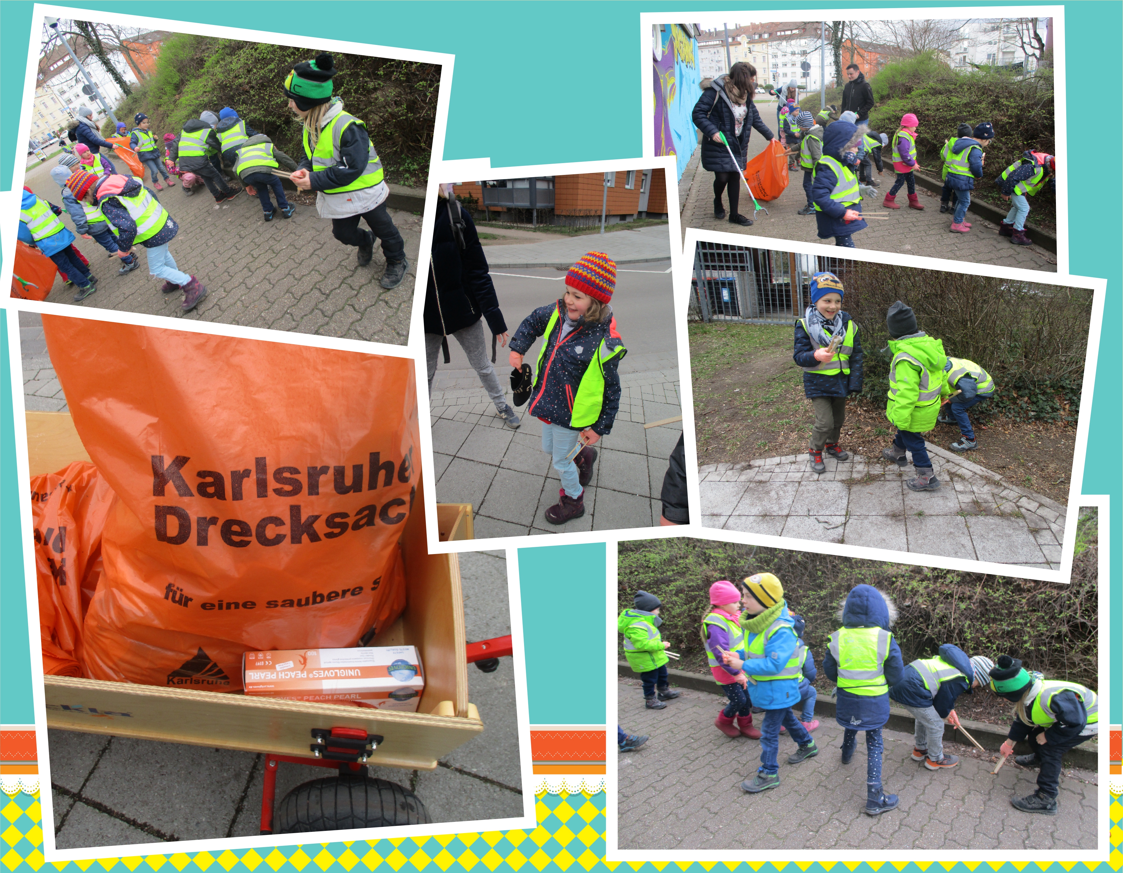 Kinder sammel Müll bei den Dreck-weg-Wochen 2019 in Karlsruhe.