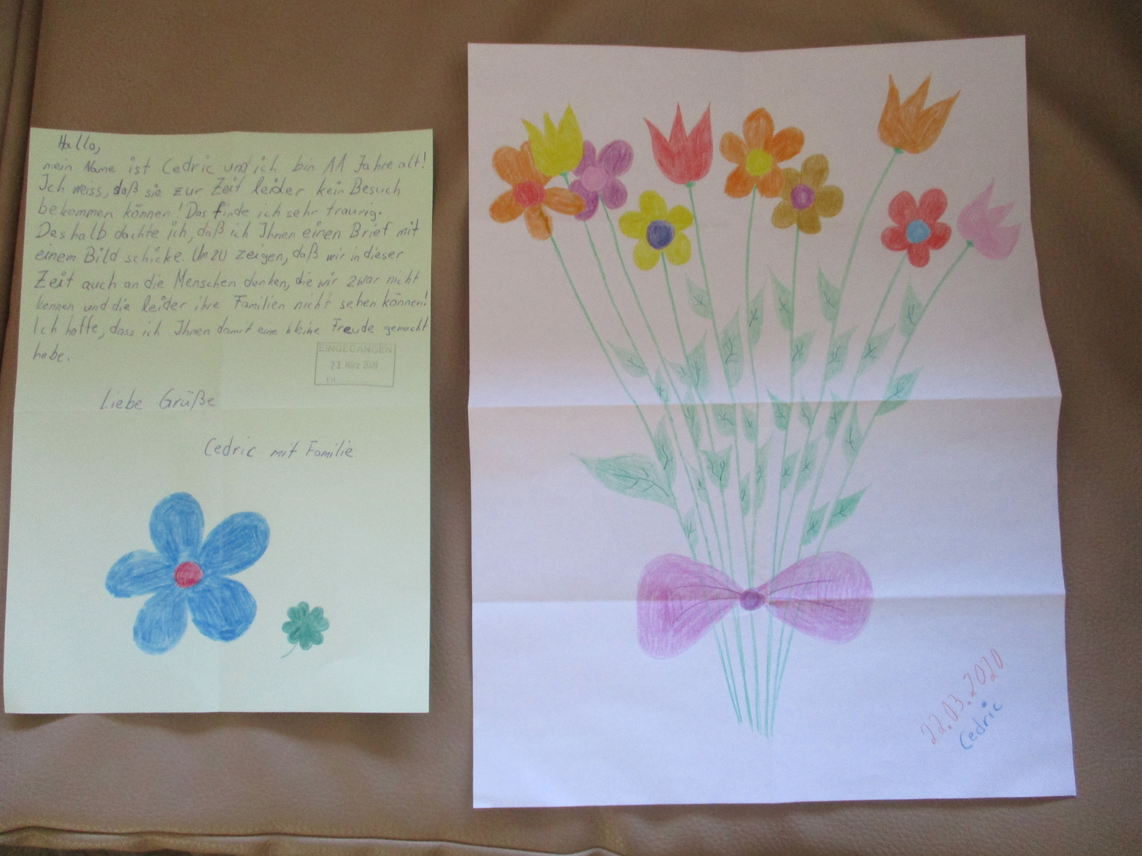 Dankesbrief von einem kleinen Jungen für das Hanne-Landgraf-Haus