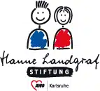 Logo der Hanne-Landgraf-Stiftung der AWO Karlsruhe mit zwei gezeichneten Kinderfiguren in Blau und Rot sowie dem Schriftzug „Hanne Landgraf Stiftung“.